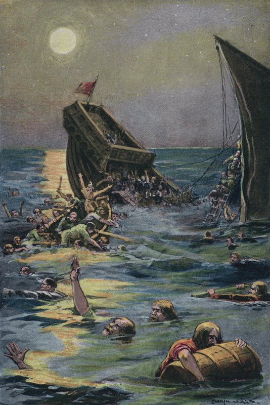 Das Wrack des Weißen Schiffs mit dem einzigen Sohn von König Heinrich I. von England, vor der Küste der Normandie von English School