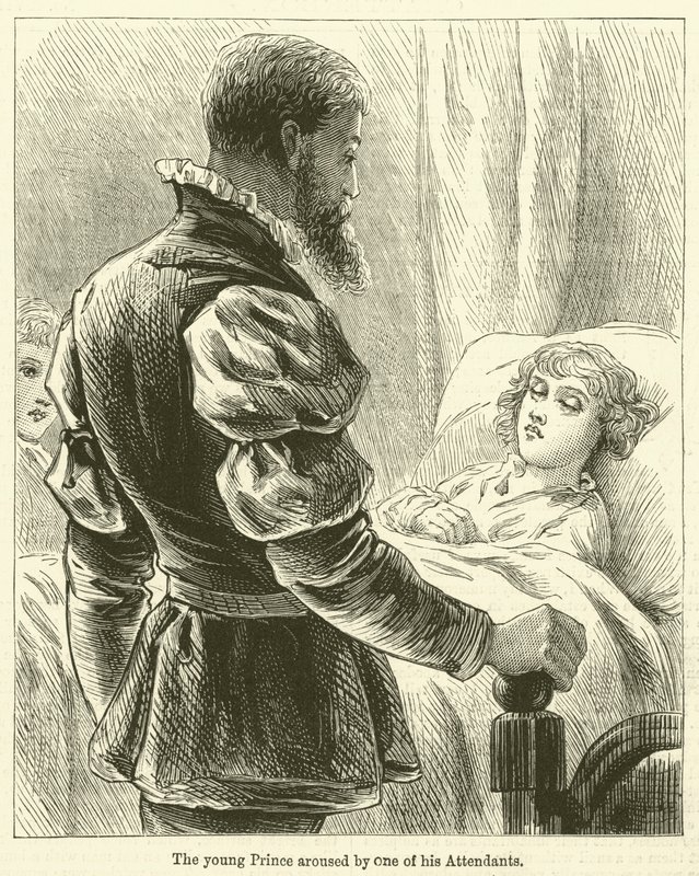 Der junge Prinz wird von einem seiner Diener geweckt (Gravur) von English School