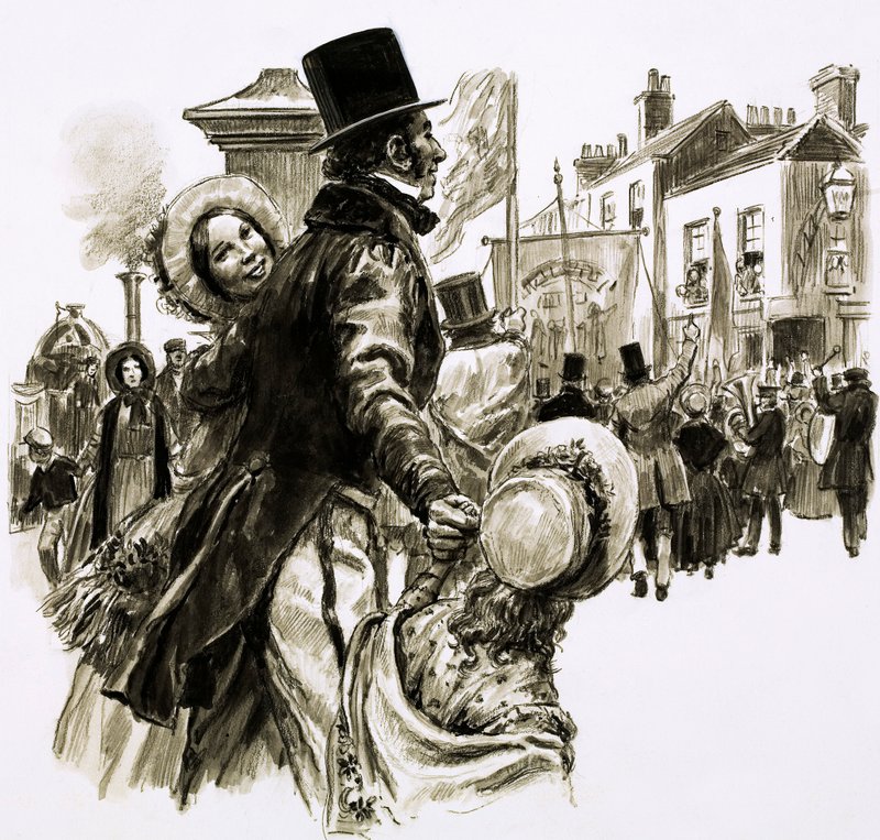 Thomas Cook organisierte seine erste Tour im Jahr 1841 (Gouache auf Papier) von English School