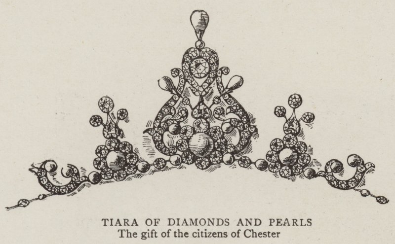 Tiara aus Diamanten und Perlen (Stich) von English School