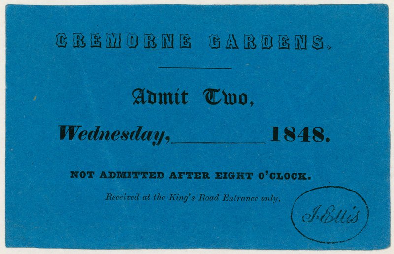 Ticket für Cremorne Gardens, London, 1848 von English School