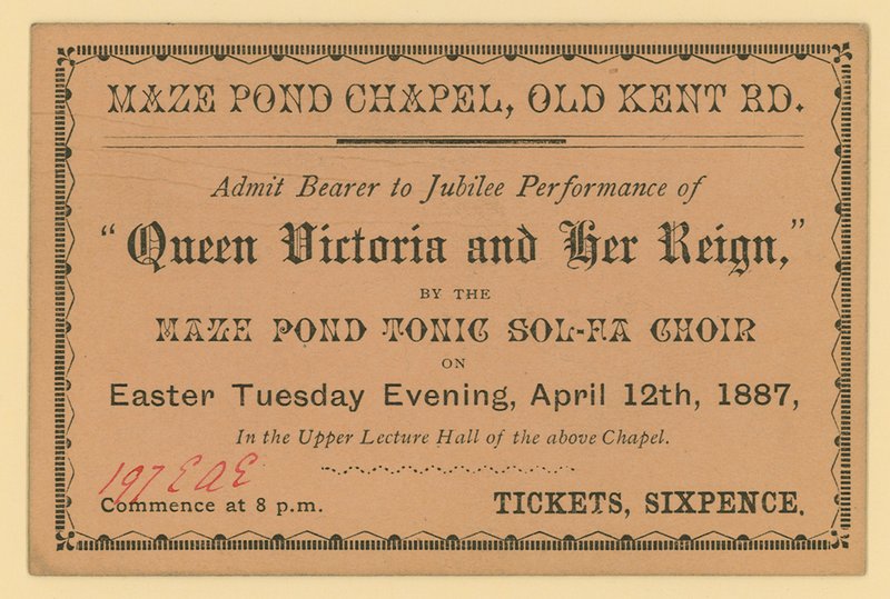 Ticket für eine Aufführung von Königin Victoria und ihre Herrschaft von English School