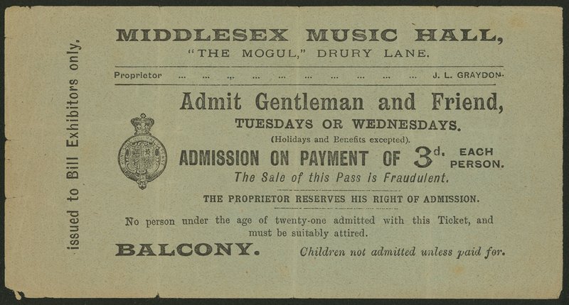 Ticket für die Middlesex Music Hall, The Mogul, Drury Lane, London von English School