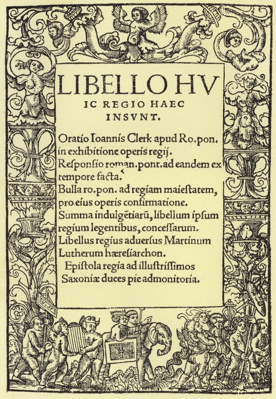 Titelseite von Heinrich VIII.s Verteidigung des römisch-katholischen Glaubens von English School