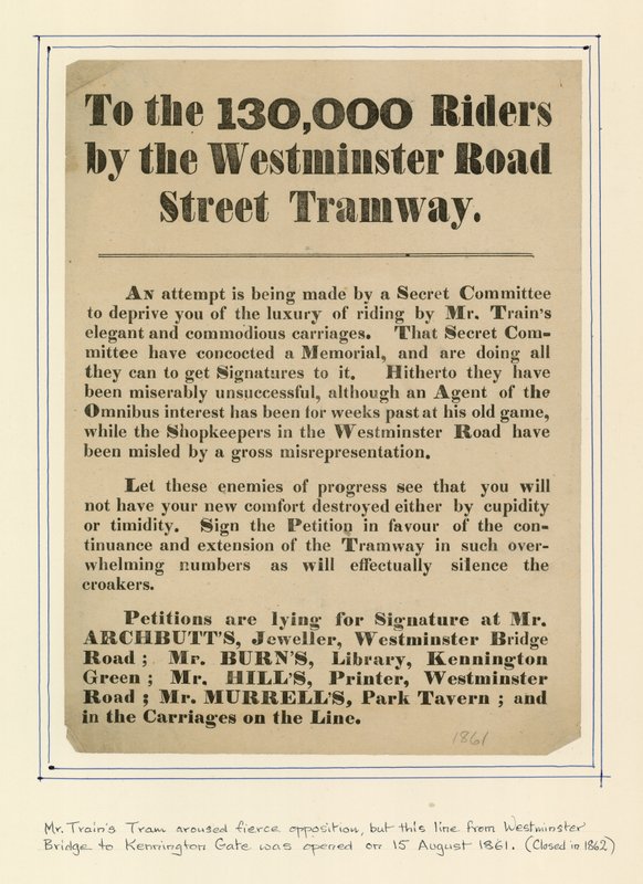 An die 130.000 Fahrer der Westminster Road Street Tramway von English School