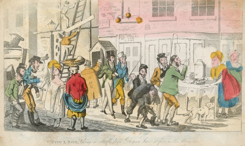 Tom & Bob machen einen Spaziergang die Drury Lane hinunter um fünf Uhr morgens von English School