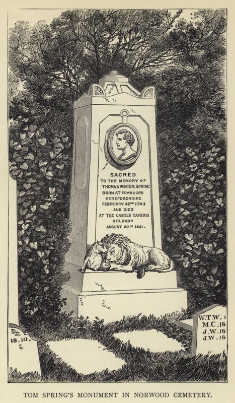 Tom Springs Denkmal auf dem Norwood-Friedhof von English School