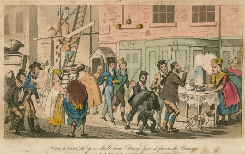 Tom und Bob machen einen Spaziergang die Drury Lane hinunter um fünf Uhr morgens von English School