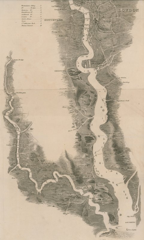 Tomblesons Panoramakarte der Themse und Medway von English School