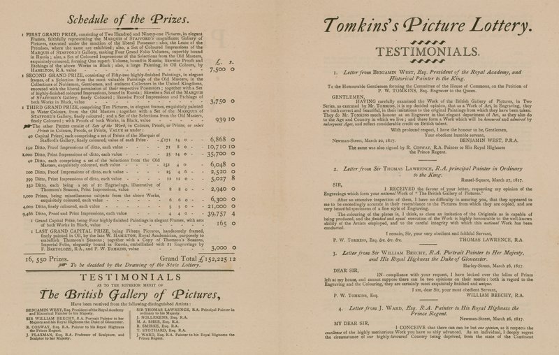 Tomkinss Bildlotterie der British Gallery of Pictures von English School