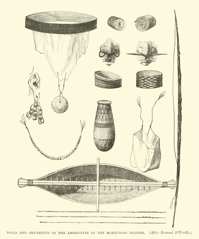 Werkzeuge und Ornamente der Ureinwohner der Marquesas-Inseln, nach Dumont D