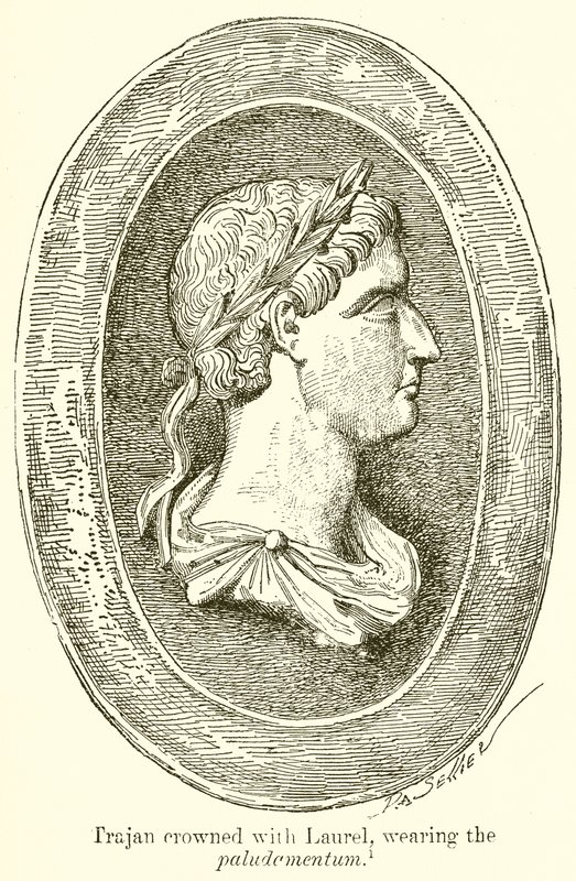 Trajan, mit Lorbeer gekrönt, im Paludamentum von English School