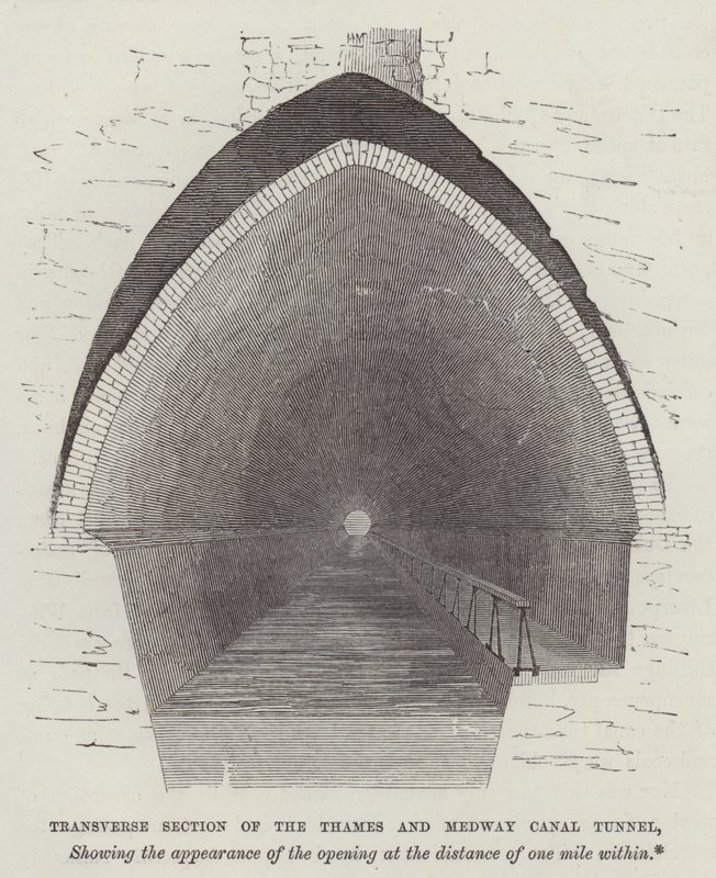 Querschnitt des Thames- und Medway-Kanaltunnels (Gravur) von English School