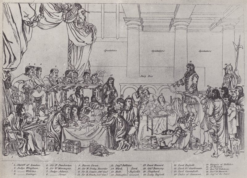 Prozess gegen Lord William Russell (Lithografie) von English School