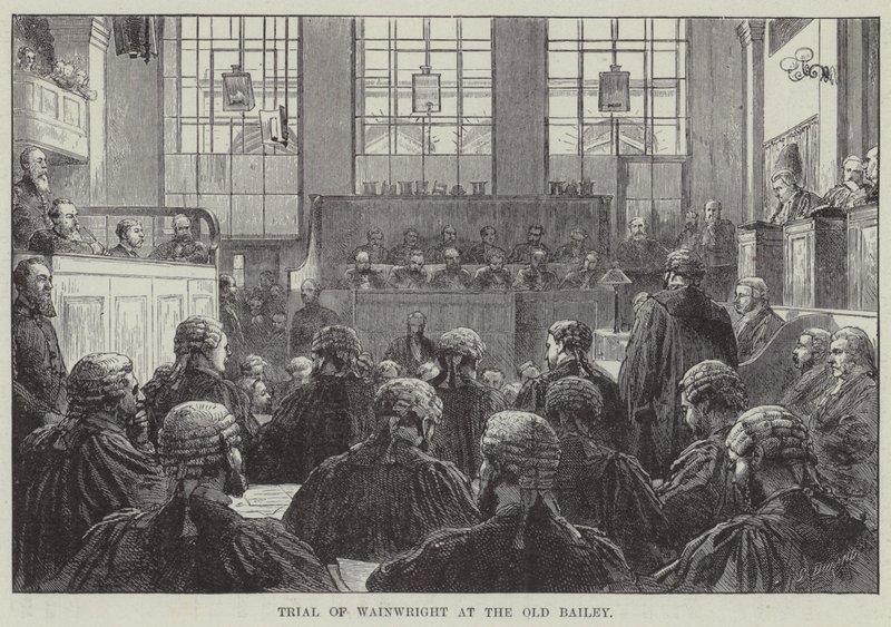Prozess von Wainwright am Old Bailey (Stich) von English School
