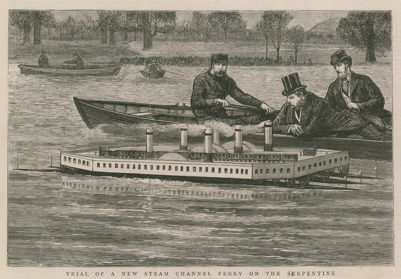 Test einer neuen Dampffähre auf der Serpentine von English School