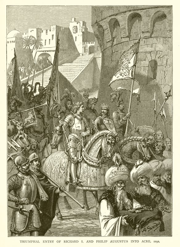 Triumphaler Einzug von Richard I. und Philipp August in Akkon, 1191 von English School