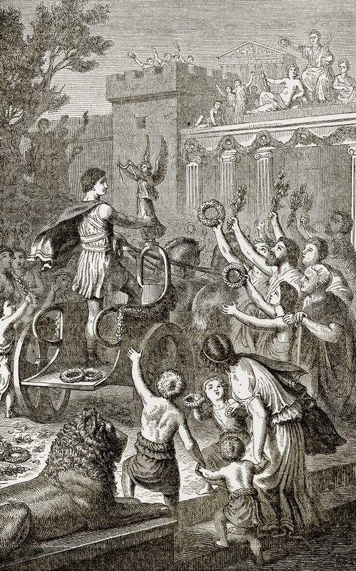 Triumphale Rückkehr eines Olympiasiegers, Illustration aus Die Illustrierte Geschichte der Welt, veröffentlicht von Ward Lock, ca. 1880 von English School