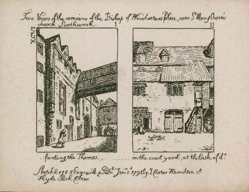 Zwei Ansichten der Überreste des Palastes des Bischofs von Winchester von English School