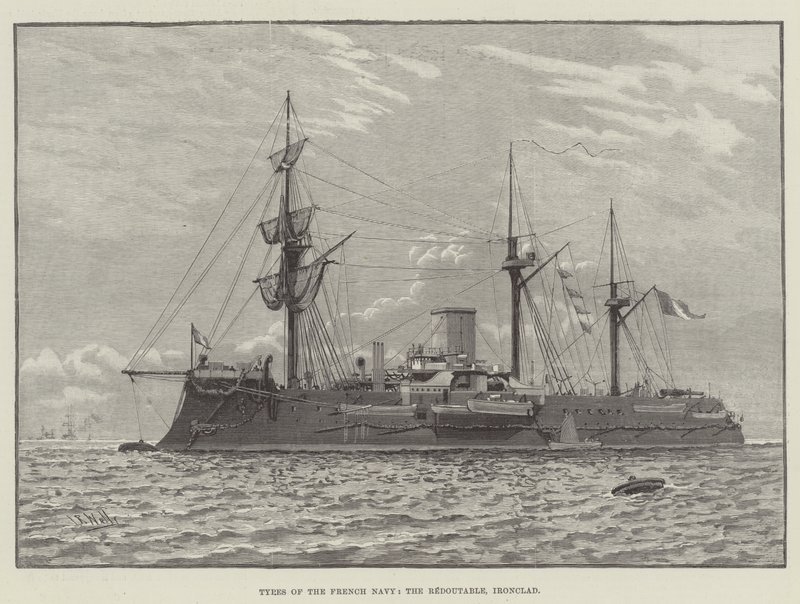 Typen der französischen Marine, die Redoutable, Panzerschiff (Gravur) von English School