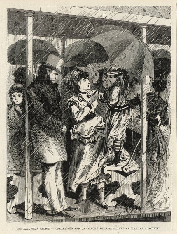 Unerwarteter und unerwünschter Gewitterregen am Clapham Junction von English School