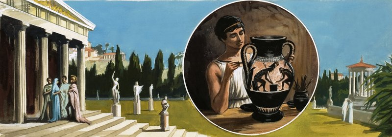 Unidentifizierte Montage über antike Artefakte von English School