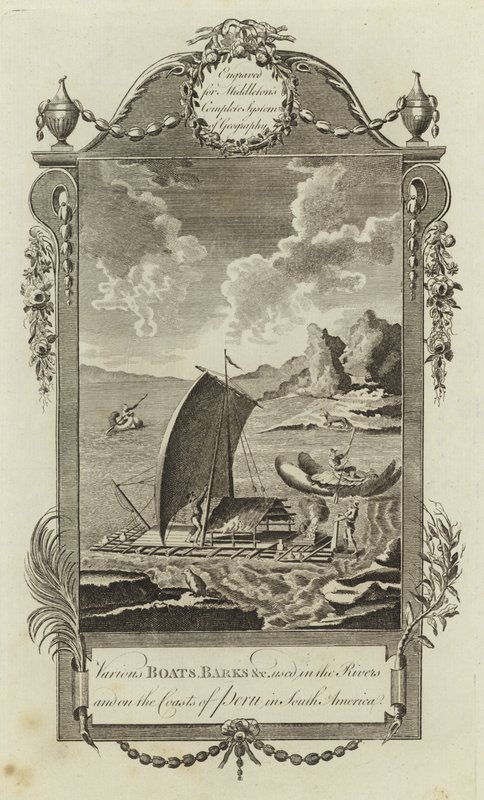 Verschiedene Boote, Barken usw., die in den Flüssen und an den Küsten Perus in Südamerika verwendet werden von English School