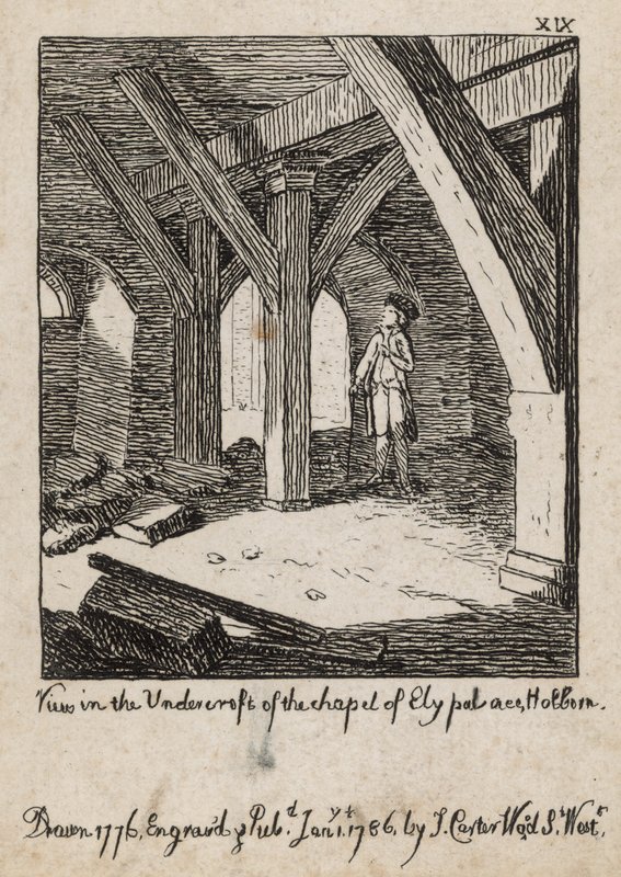 Ansicht in der Krypta der Kapelle des Ely Palace, Holborn von English School