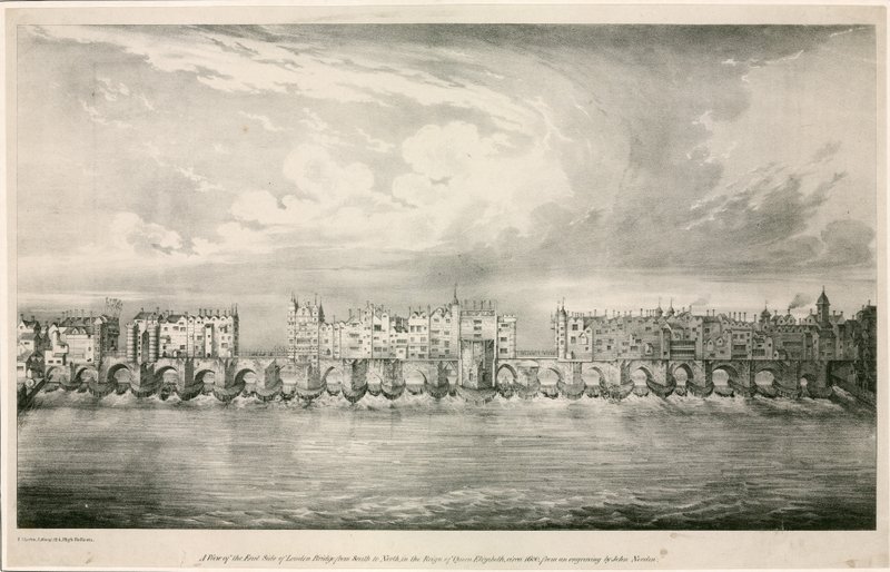 Ansicht der alten London Bridge zur Zeit von Königin Elisabeth I. von English School