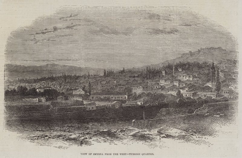Ansicht von Smyrna vom Westen, türkisches Viertel (Stich) von English School