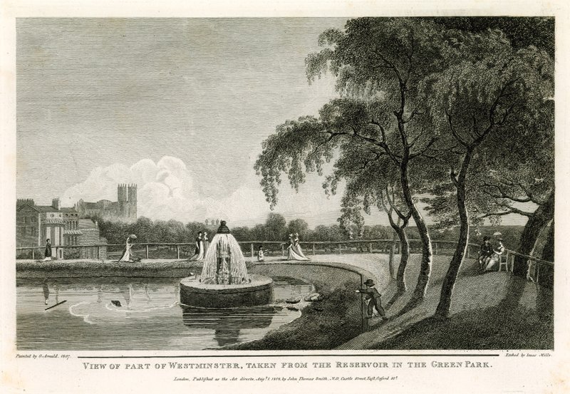 Ansicht eines Teils von Westminster, vom Reservoir im Green Park aus gesehen von English School