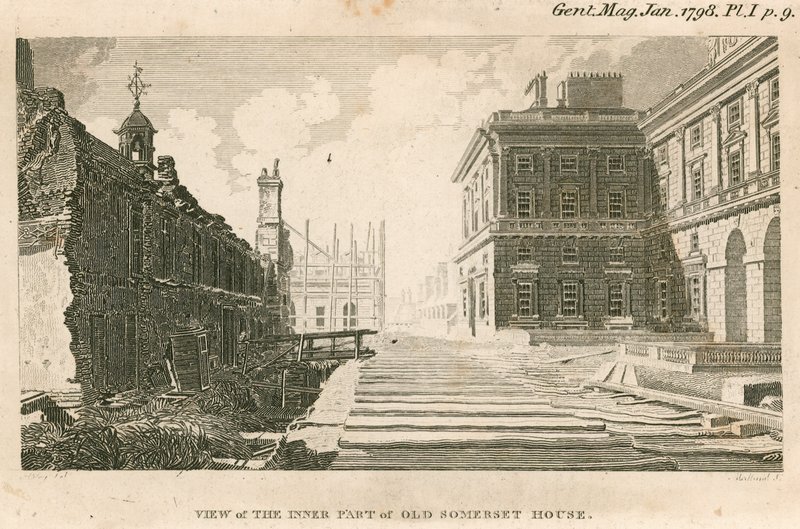 Ansicht des inneren Teils des alten Somerset House, Strand, London von English School