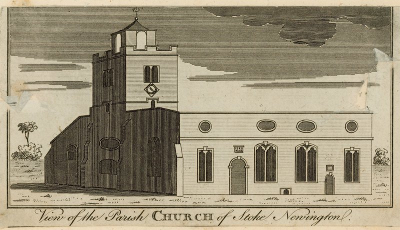 Ansicht der Pfarrkirche von Stoke Newington von English School