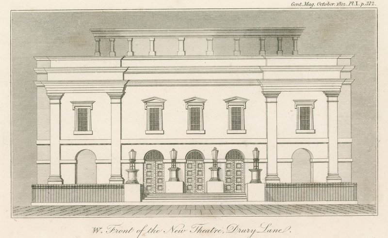 Westfront des neuen Drury Lane Theatre, London von English School