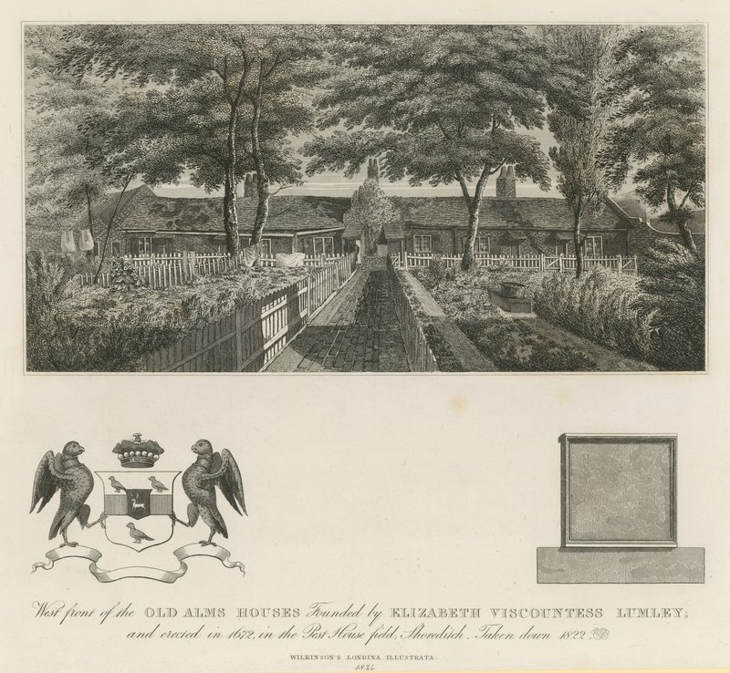 Westfassade der alten Armenhäuser, gegründet von Elizabeth Viscountess Lumley von English School