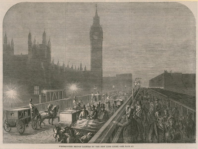 Westminster Bridge beleuchtet durch das neue Kalklicht von English School