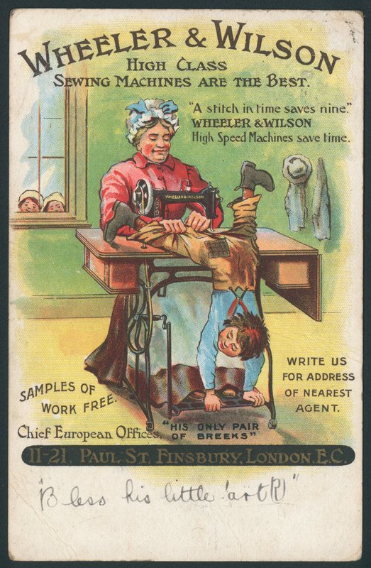Wheeler & Wilson, Nähmaschinen - Reparatur einer Jungenhose von English School