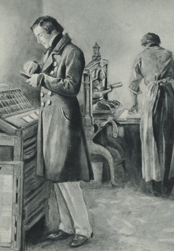 William Lloyd Garrison setzt den Satz für seine Zeitung von English School