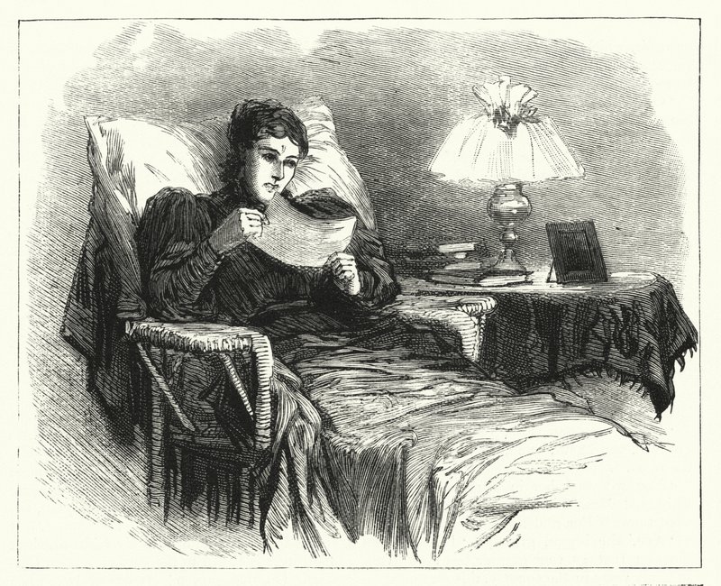 Frau erfährt von einem Bankrott und dem Verlust ihres Geldes (Lithografie) von English School