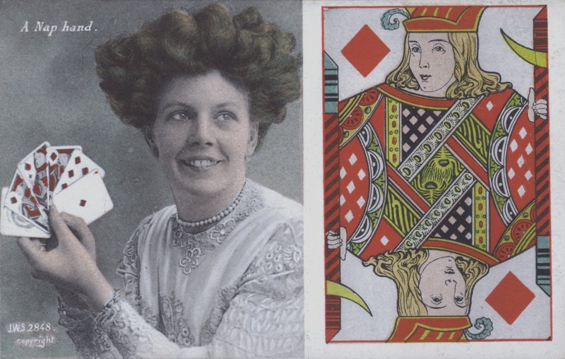 Frau mit Spielkarten und dem Buben von Karo von English School