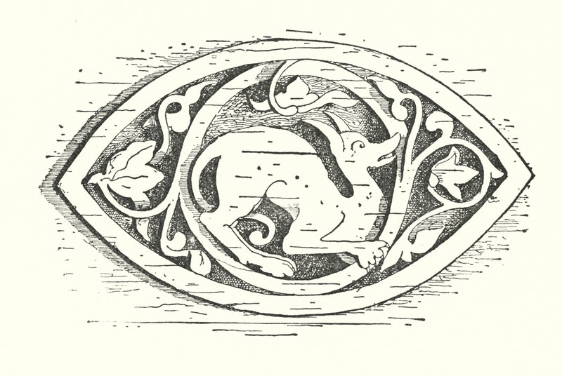 Holzschnitzerei: Hund (Stich) von English School