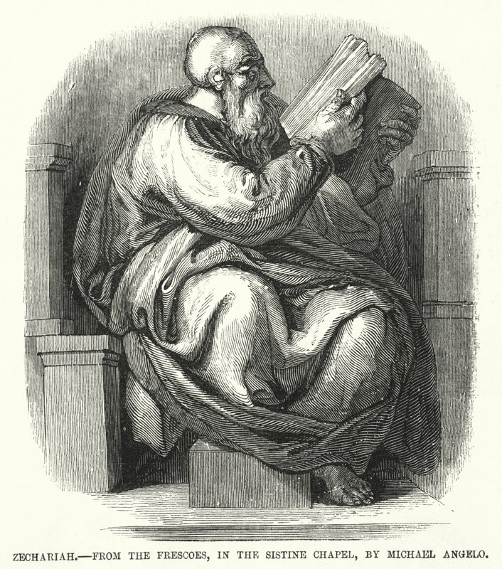 Sacharja, aus den Fresken in der Sixtinischen Kapelle, von Michelangelo (Gravur) von English School