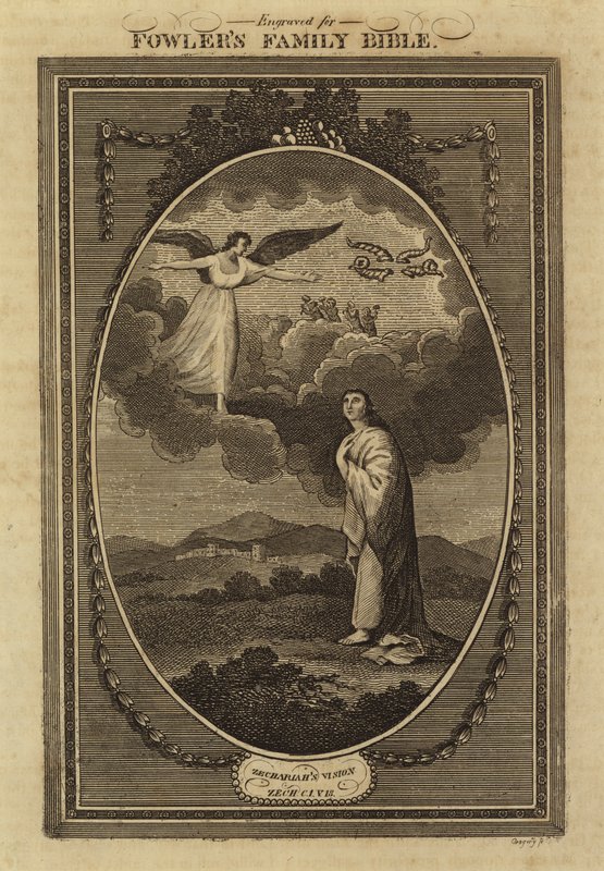 Sacharjas Vision, Sacharja, Kapitel 1, Vers 18 (Gravur) von English School