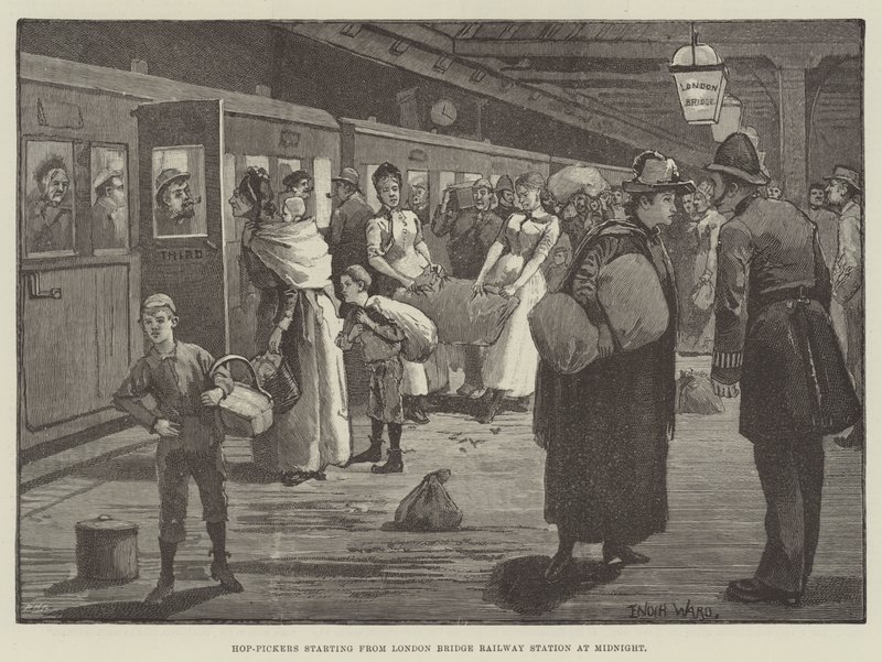 Hopfenpflücker starten vom Bahnhof London Bridge um Mitternacht von Enoch Ward