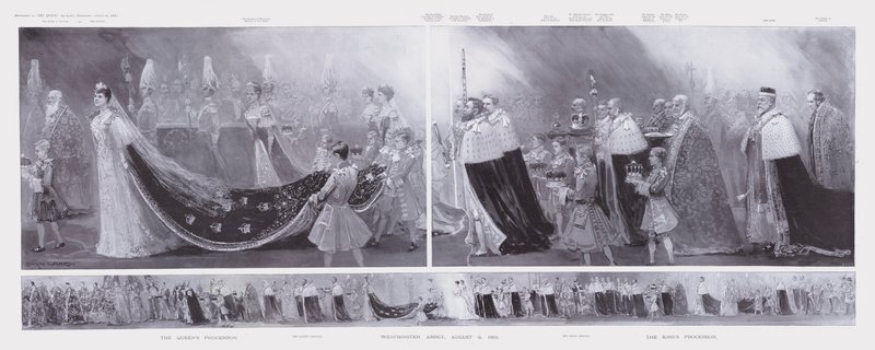 Die Prozessionen des Königs und der Königin, Krönung von König Edward VII. und Königin Alexandra, Westminster Abbey, London von Enoch Ward