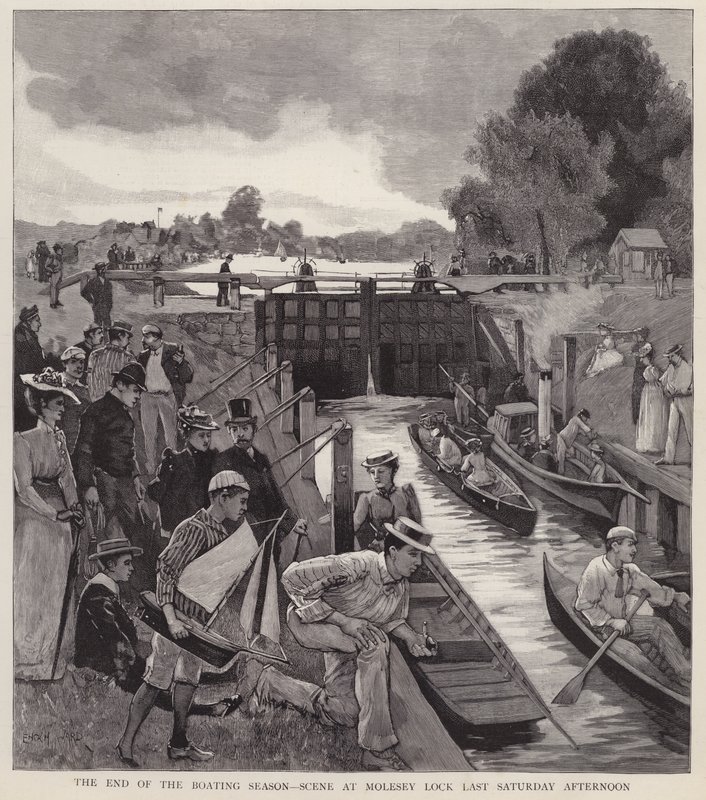 Das Ende der Bootssaison: Szene am Molesey Lock am Fluss Thames, Surrey von Enoch Ward