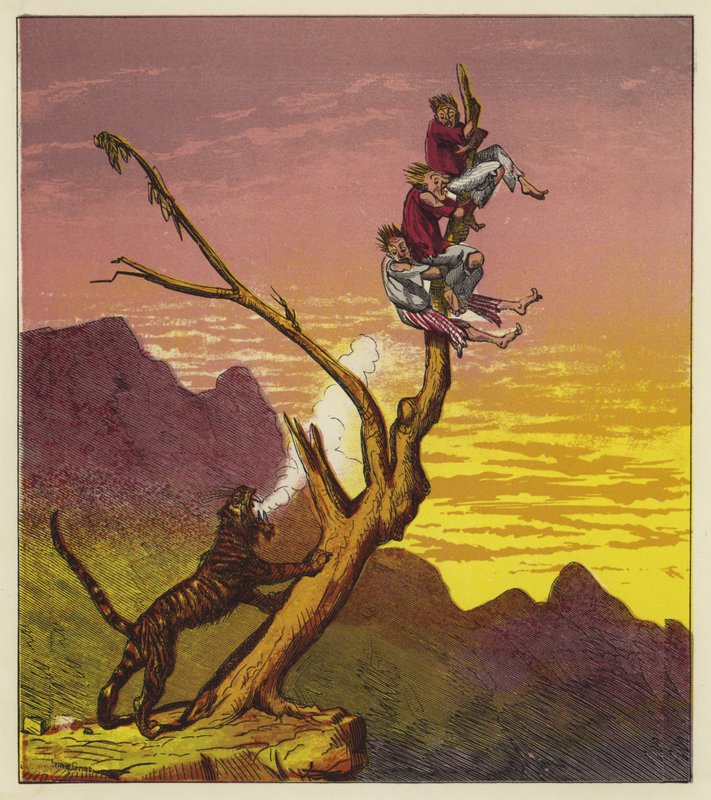 Die drei Seeleute entkommen einem Tiger, indem sie auf einen Baum klettern von Ernest Henry Griset