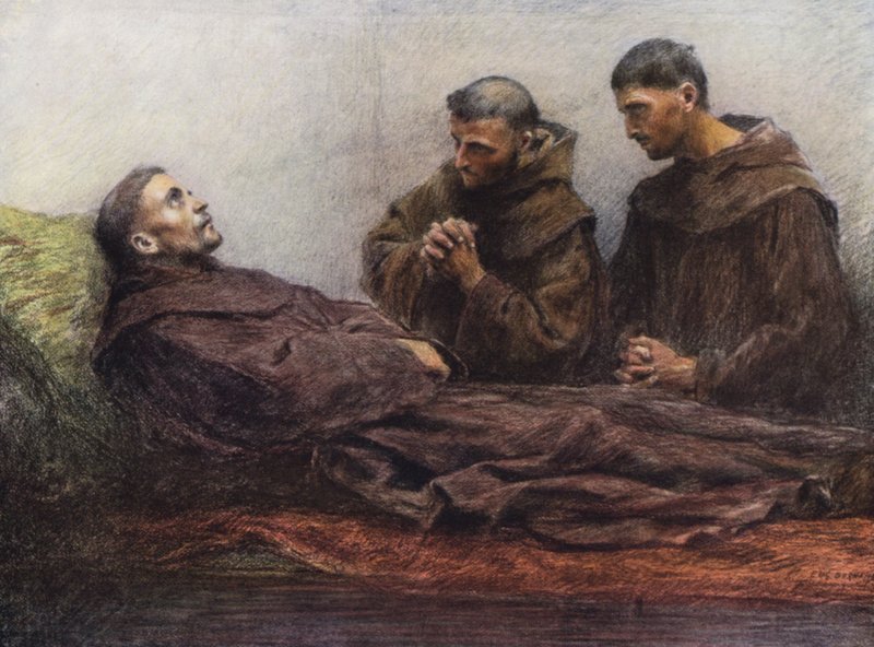 Der kranke heilige Franziskus im Bischofspalast von Assisi von Eugene (after) Burnand