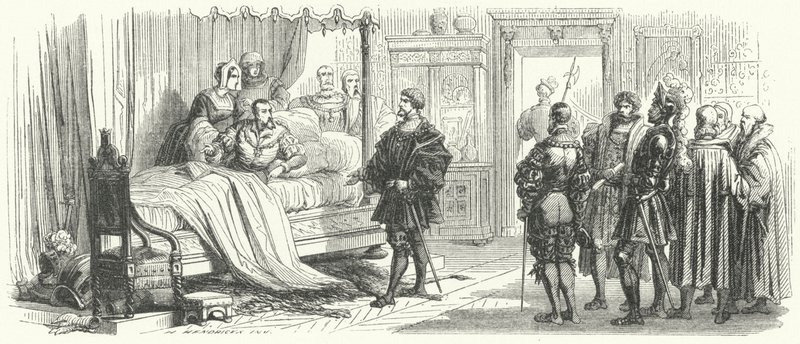 Treffen zwischen dem Heiligen Römischen Kaiser Karl V. und seinem Gefangenen, König Franz I. von Frankreich, in Madrid, 1525 von European School