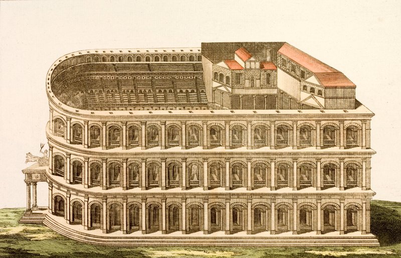 Antikes Römisches Theater des Marcellus, erbaut im späten 1. Jahrhundert v. Chr. von European School